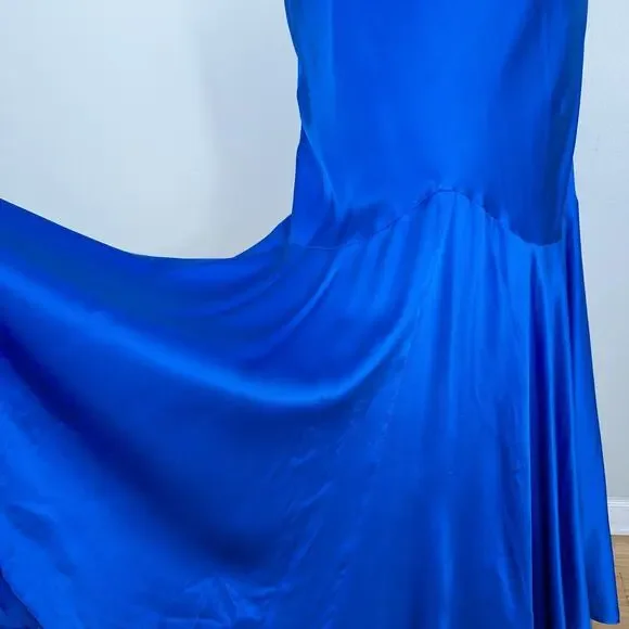 Vintage Cache Prom Dress Maxi Gown 4 Blue Y2K Silk Satin Movie Star Slip Glam